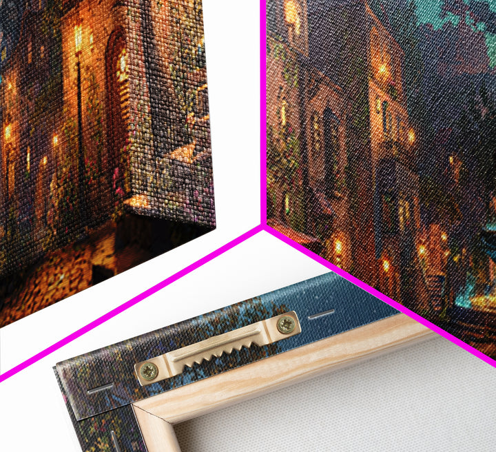 Mystical Wizard Summoning Portal Among Ancient Ruins Wall Art Framed Canvas Print For Fantasy Decor