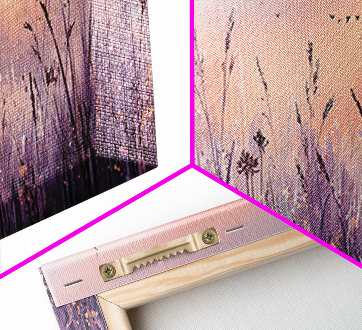 Lavender Wildflower Meadow At Sunset Wall Art, Pastel Nature Wall Decor, Calming Bedroom Decor, Large Horizontal Canvas Print