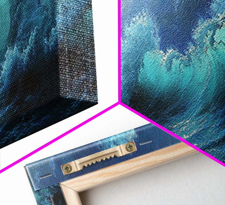 Wave Crash Under Moonlight Oil Painting Wall Art Moody Seascape Canvas Print For Coastal Living Room Decor