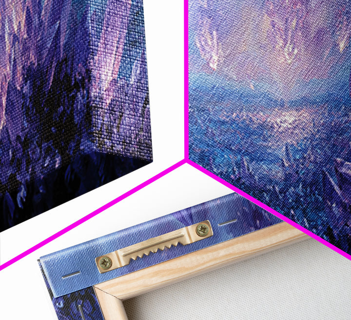 Mystical Purple Crystal Landscape With Falling Crystals Wall Art Framed Canvas Print For Unique Home Decor
