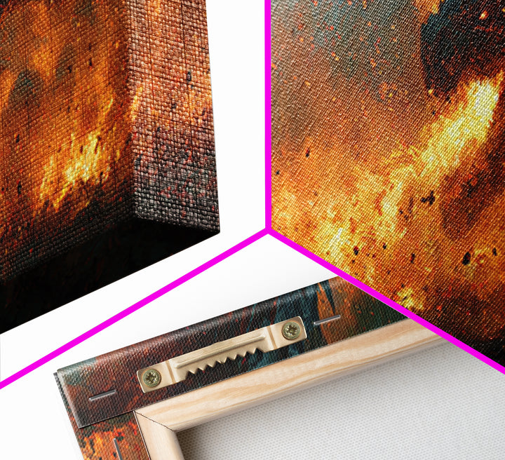 Fiery Viking Warrior Fighting Dragon Epic Fantasy Wall Art Framed Canvas Print For Dramatic Home Decor Gift