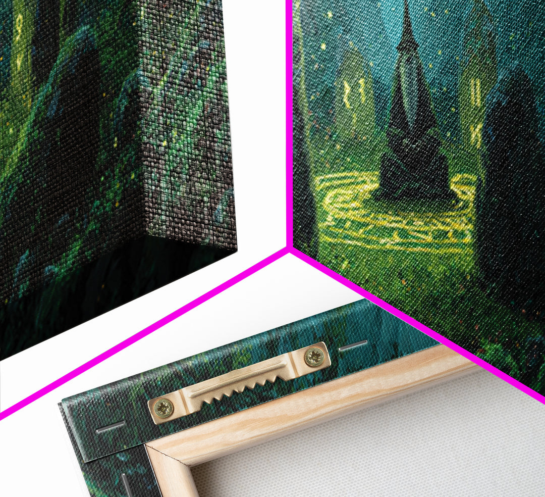 Fantasy Magician Meditating Among Ancient Stones Spellcasting Abstract Wall Art Canvas Print For Magical Decor