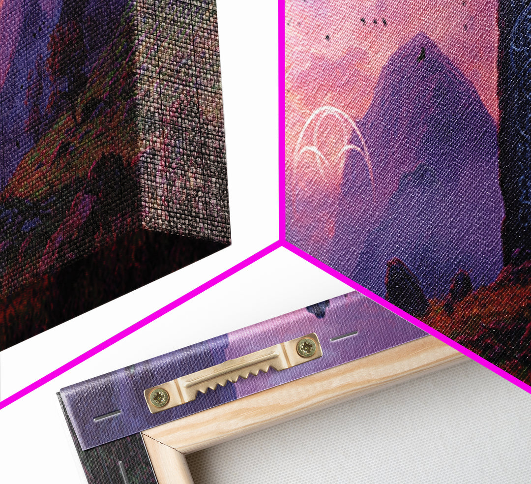 Mystical Landscape With Runes Stone Monolith And Magical Symbols At Dusk Fantasy Art Large Wall Art Canvas Print