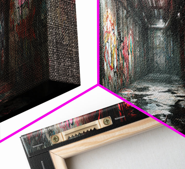 Urban Graffiti Alleyway Street Art Scene Moody Wall Art For Office Or Man Cave Decor Framed Canvas Print