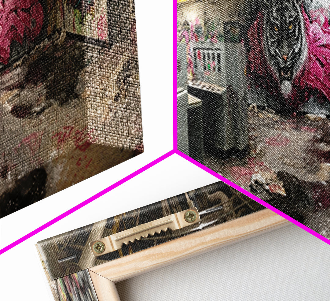 Abandoned Graffiti Room Urban Wall Art Framed Canvas Print With Decayed Interior And Graffiti Street Art Home Decor