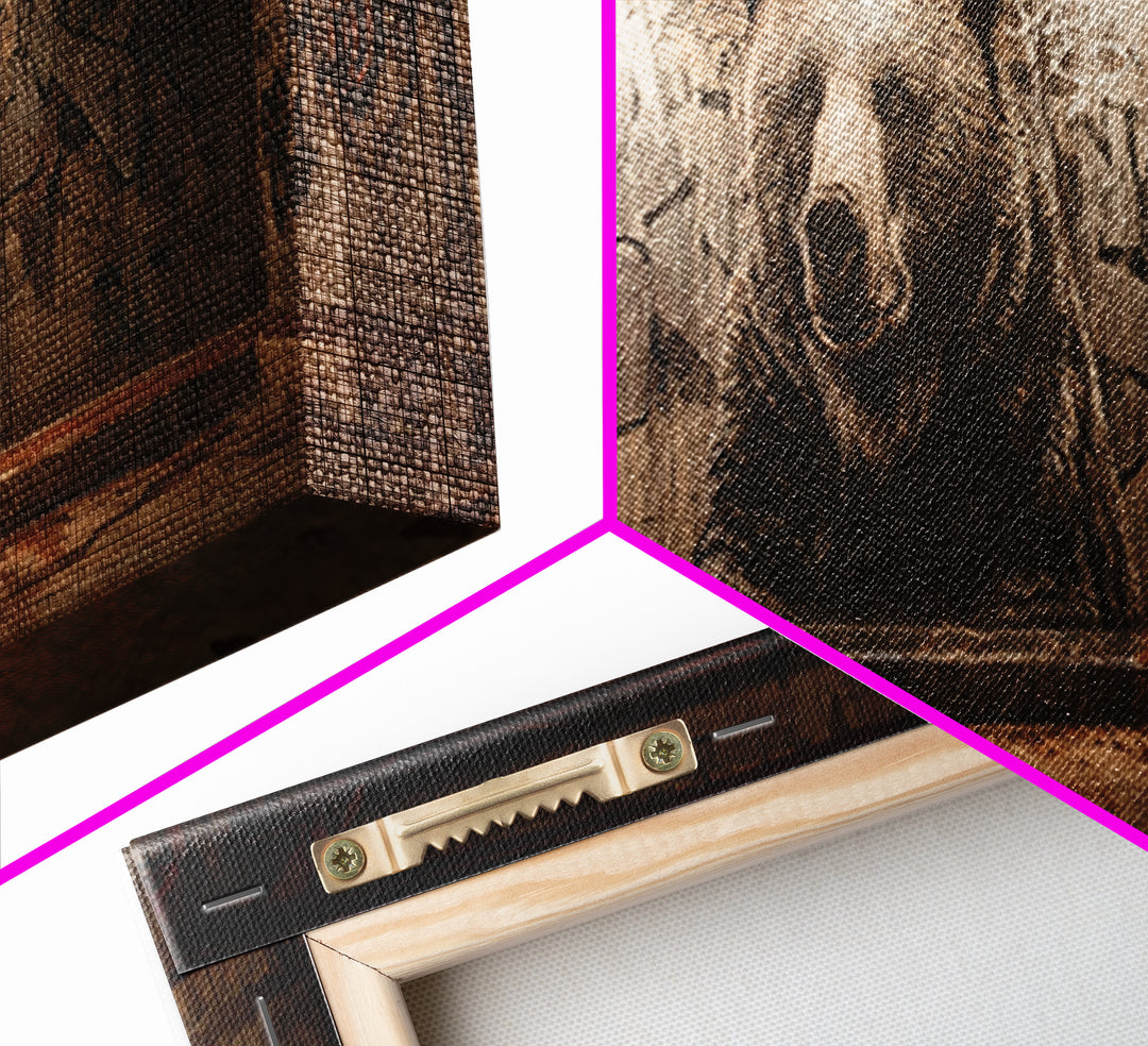 Large Bear Mural On Urban Graffiti Wall In Dimly Lit Space Framed Canvas Print For Statement Wall Art