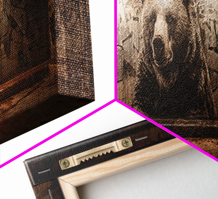 Large Bear Mural On Urban Graffiti Wall In Dimly Lit Space Framed Canvas Print For Statement Wall Art