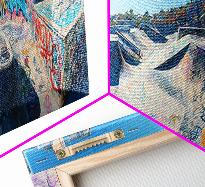 Colorful Graffiti Skatepark Urban Street Art Vibrant Wall Decor Framed Canvas Print Modern Wall Art