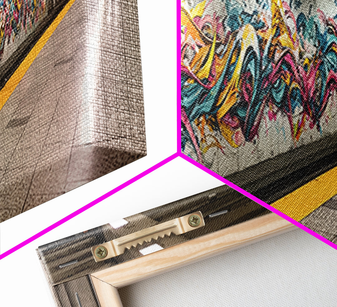Vibrant Graffiti Mural Of Stylized Fox In Subway Station Long Abstract Street Art Wall Art Canvas Print
