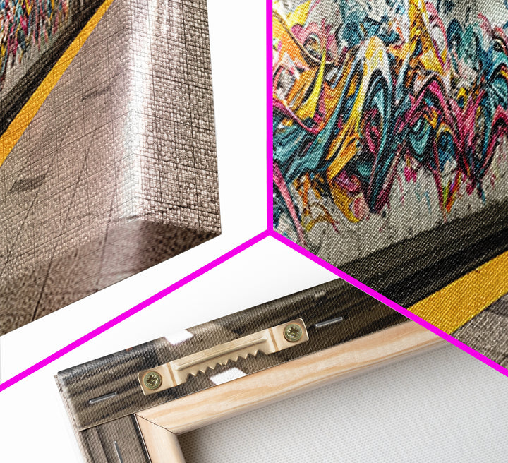 Vibrant Graffiti Mural Of Stylized Fox In Subway Station Long Abstract Street Art Wall Art Canvas Print
