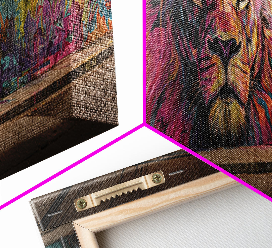 Vibrant Grafitti Lion Mural Street Art With Bright Colors Urban Wall Art Framed Canvas Print