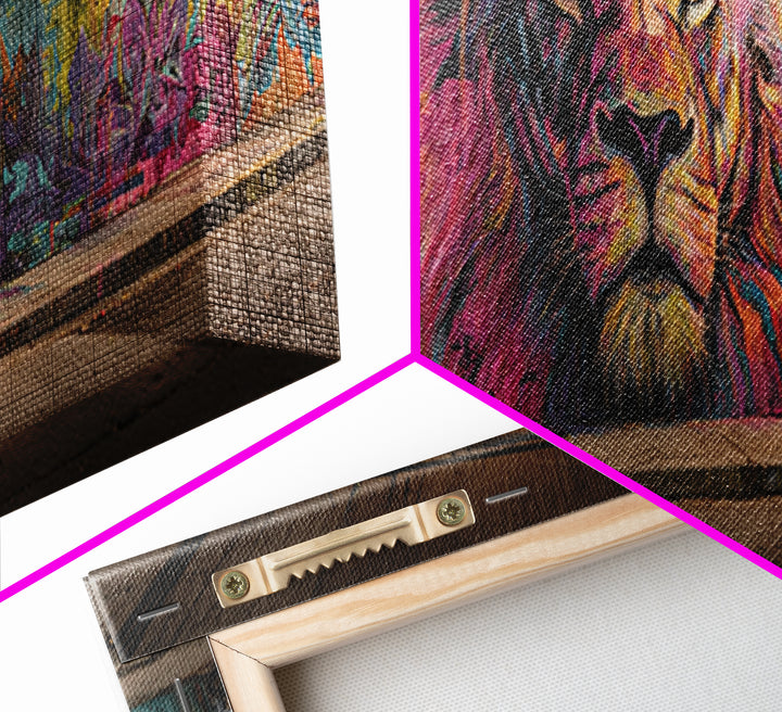 Vibrant Grafitti Lion Mural Street Art With Bright Colors Urban Wall Art Framed Canvas Print