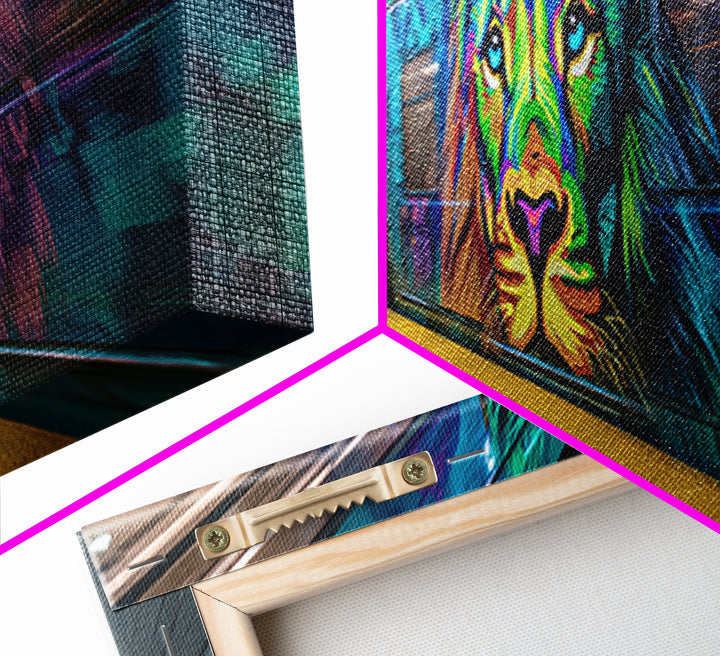 Vibrant Urban Graffiti Lion Mural On Subway Train Colorful Street Art Wall Decor Canvas Print
