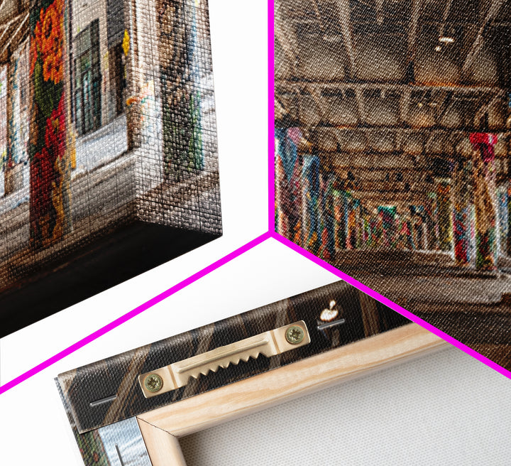 Colorful Graffiti Art On Urban Concrete Pillars Featuring Flowers And Animals Wall Art Vibrant Street Decor Framed Canvas Print