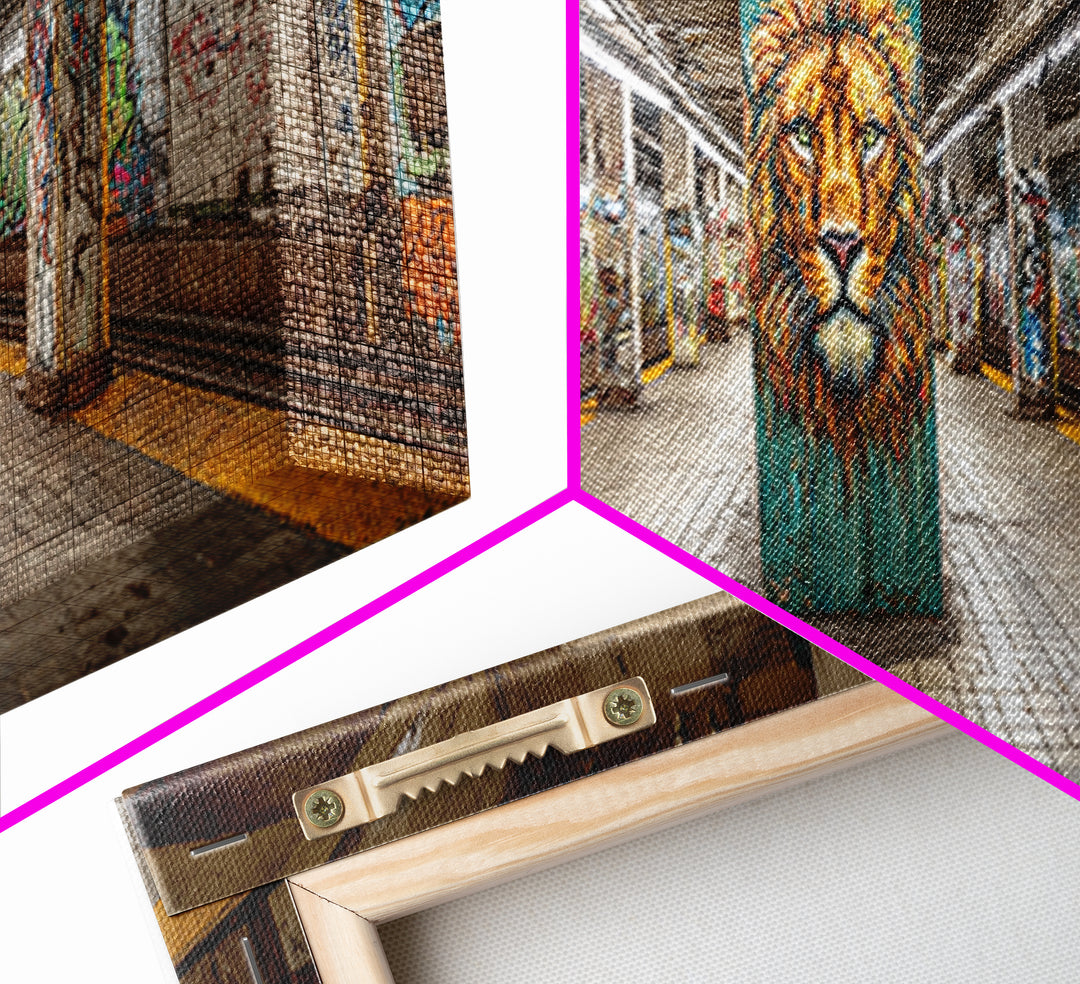 Urban Graffiti Style Subway Station With Bold Lion Mural Vibrant Wall Art Framed Canvas Print