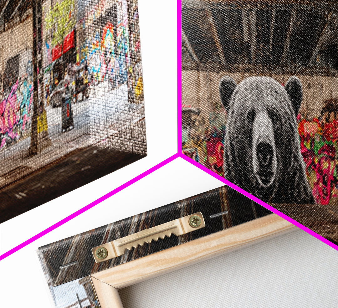Urban Street Art Bear Mural Under Bridge Graffiti Wall Art For Modern City Decor Canvas Print