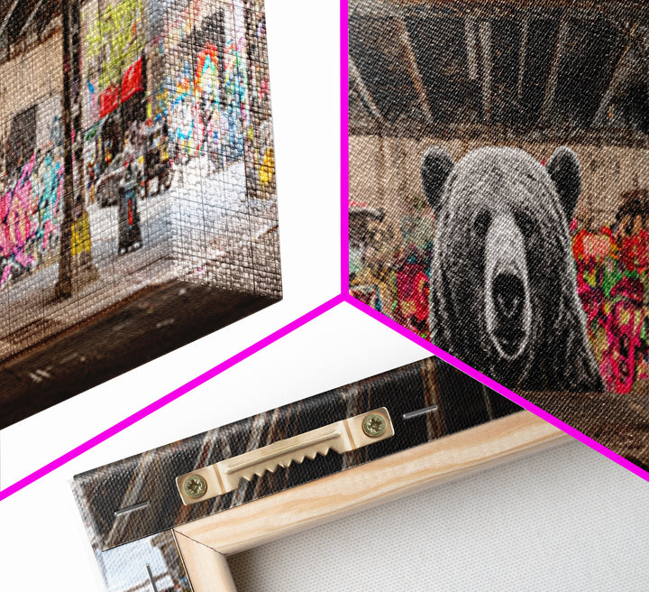 Urban Street Art Bear Mural Under Bridge Graffiti Wall Art For Modern City Decor Canvas Print