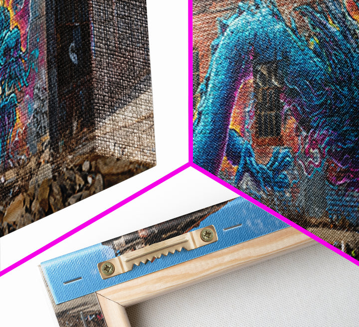 Blue Dragon Graffiti Street Art Wall Art Canvas Print Vibrant Large Urban Wall Decor With Detailed Fantasy Design