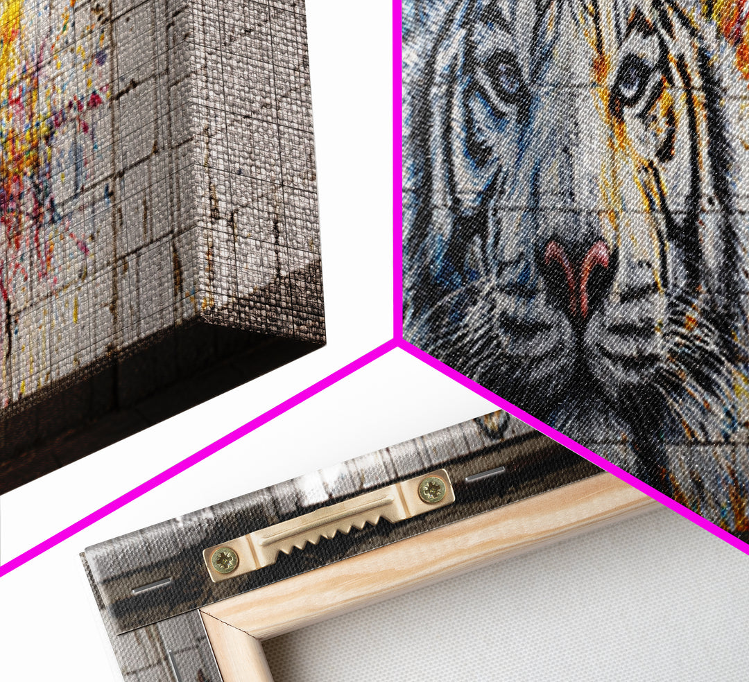 Roaring Tiger Mural Street Art Canvas Print Vibrant Urban Animal Wall Art With Colorful Graffiti For Home Or Office