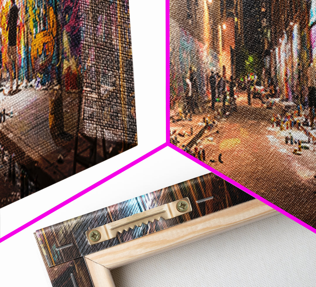 Nighttime Urban Graffiti Alleyway Street Art Scene Vibrant Spray Paint Murals Wall Art Framed Canvas Print
