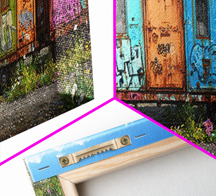 Colorful Rusted Graffiti Freight Train Car Urban Street Art Wall Art Canvas Print