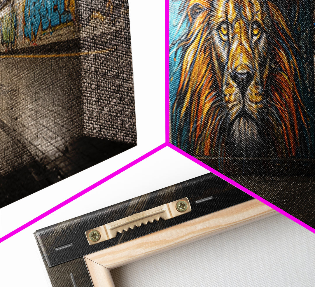 Urban Graffiti Lion Street Art Mural Wall Art Print Framed Canvas Print For Modern Living Room Decor And Trendy Wall Decor