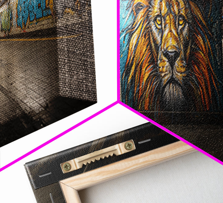 Urban Graffiti Lion Street Art Mural Wall Art Print Framed Canvas Print For Modern Living Room Decor And Trendy Wall Decor