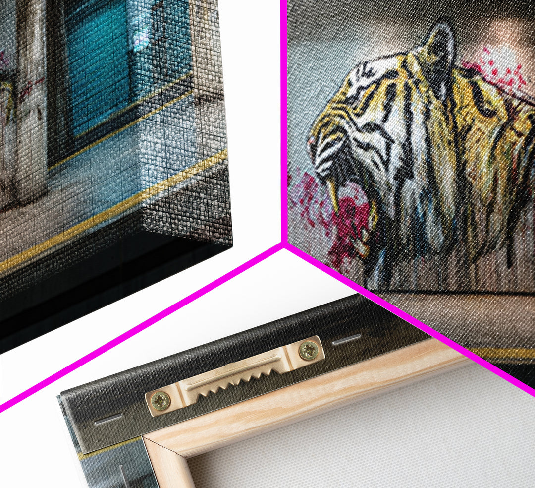 Street Art Tiger Graffiti Wall Mural Artwork With Urban Vibes Wall Art Framed Canvas Print For Modern Home Decor