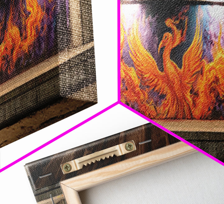Vibrant Phoenix Graffiti Mural Street Art With Flames Fire And Purple Background Urban Wall Art Canvas Print