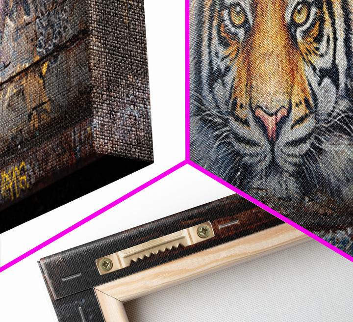 Striking Tiger Mural Street Art Large Wall Art Canvas Print Animal Lover Gift Colorful Urban Decor Vibrant Design