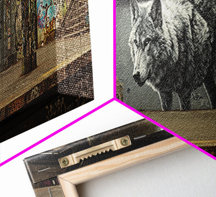 Black And White Urban Wolf Mural In Subways Graffiti Wall Art Print For Contemporary Living Room Decor Canvas Print