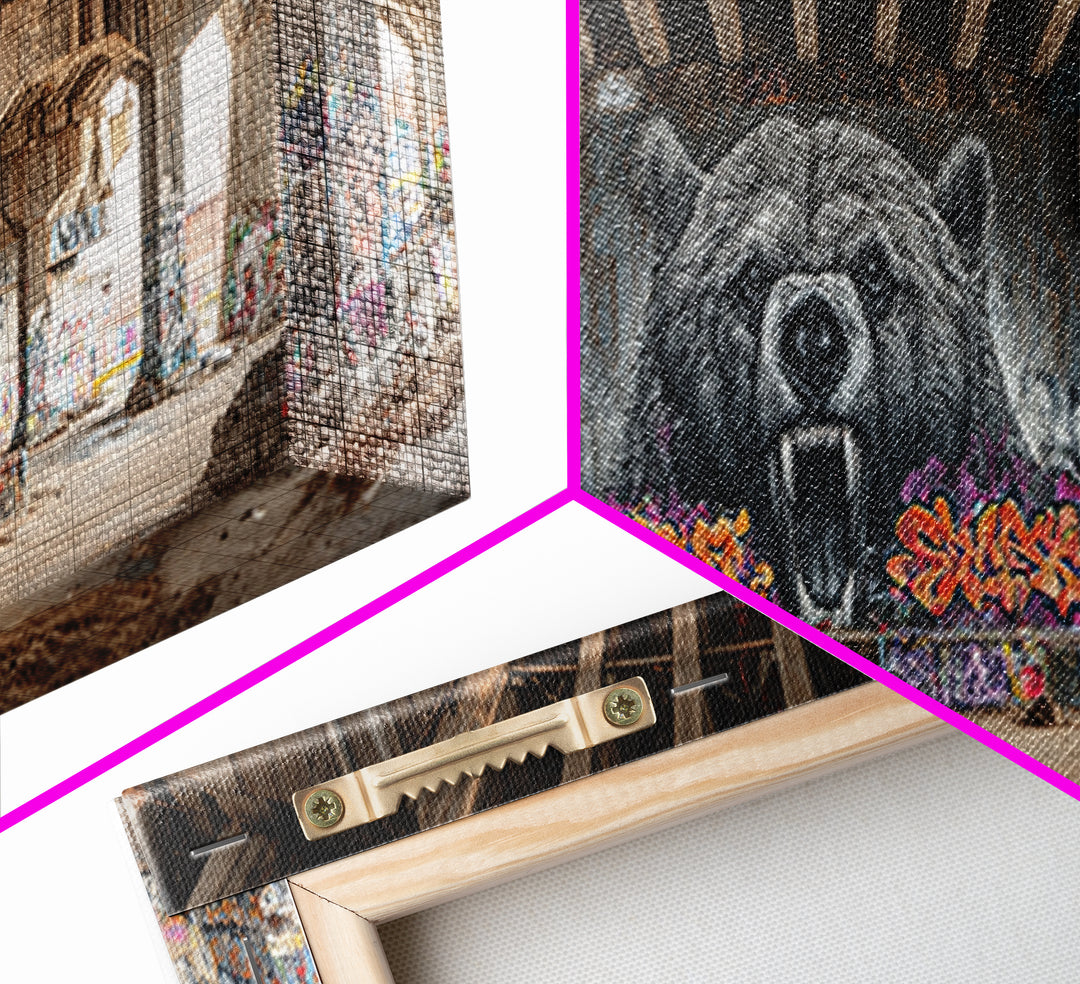 Urban Graffiti Street Art Bear Mural Photography Wall Decor Framed Canvas Print Modern Wall Art