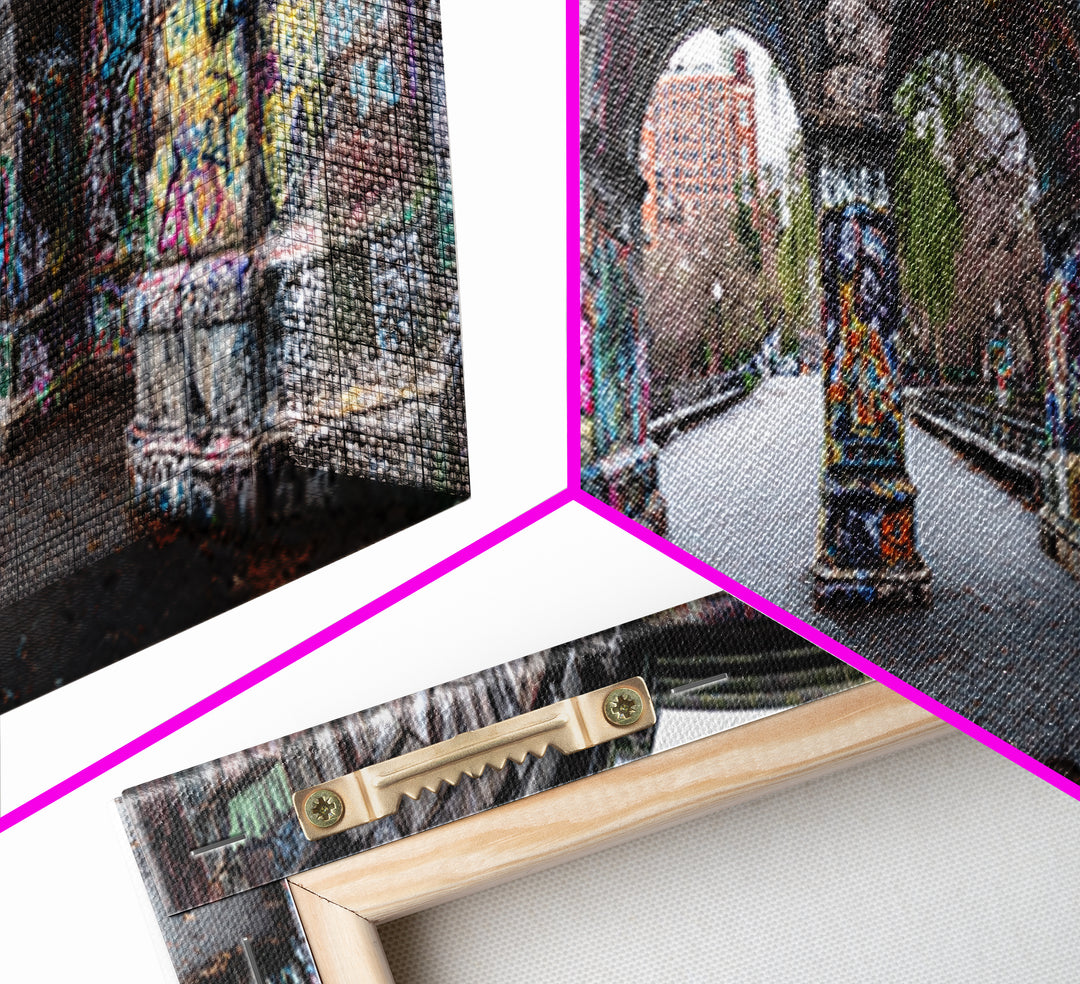 Gothic Urban Stone Archway Decorated With Graffiti In City Park Wall Art Framed Canvas Print