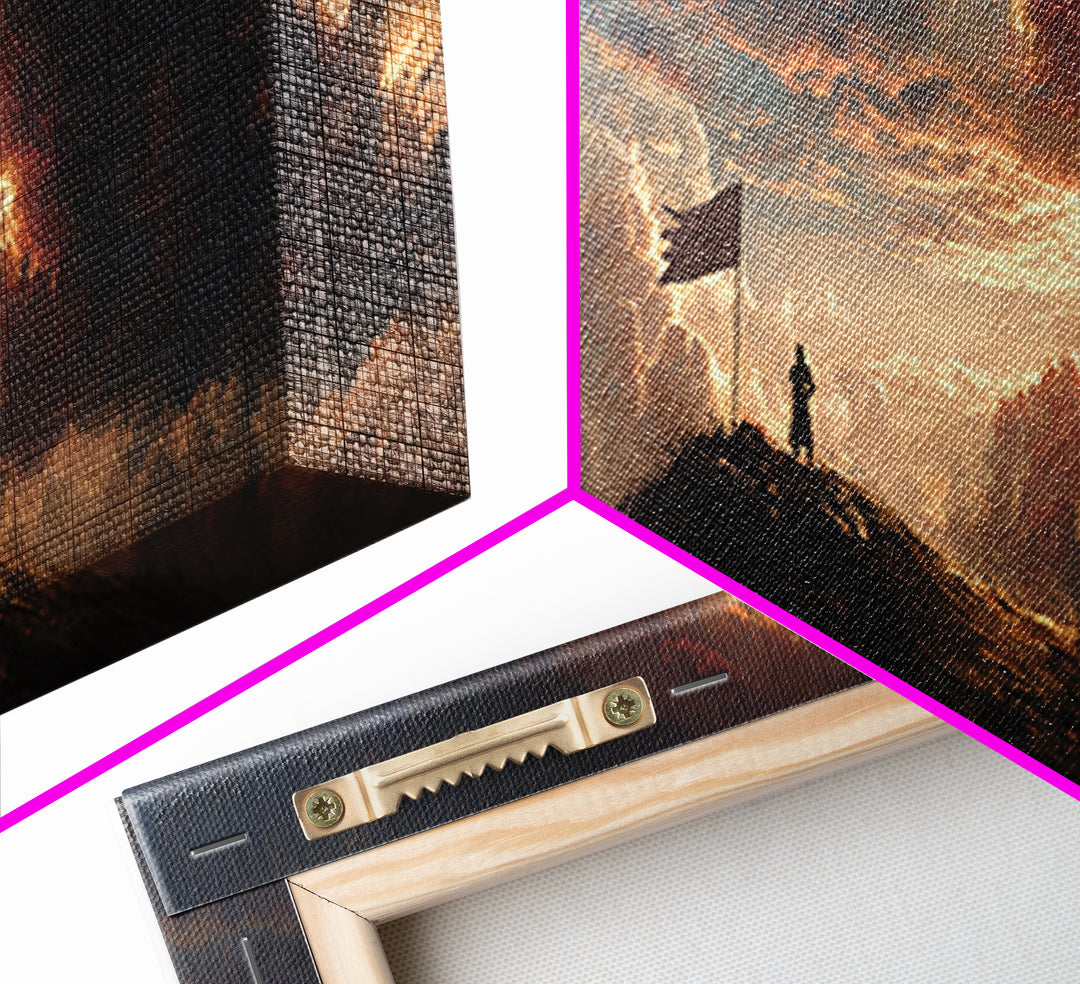 Dramatic Dawn Mountain Cliff Edge Painting Wall Art Framed Canvas Print Majestic Scenic Nature Landscape Decor