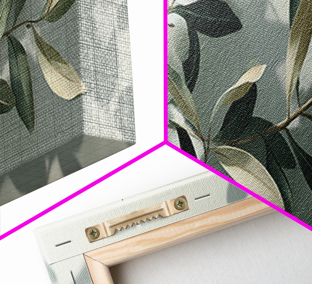 Olive Branch With Soft Shadows Wall Art, Minimalist Botanical Art Print, Sage Green Wall Decor, Modern Japandi Canvas Print