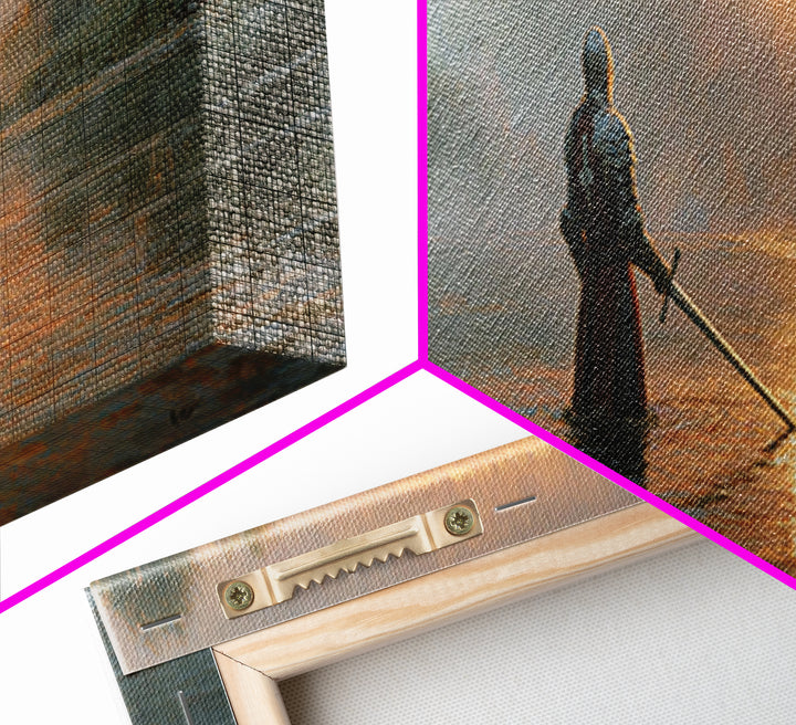 Knight Standing In Misty River At Sunrise With Sword Large Wall Art For Medieval Art Lovers