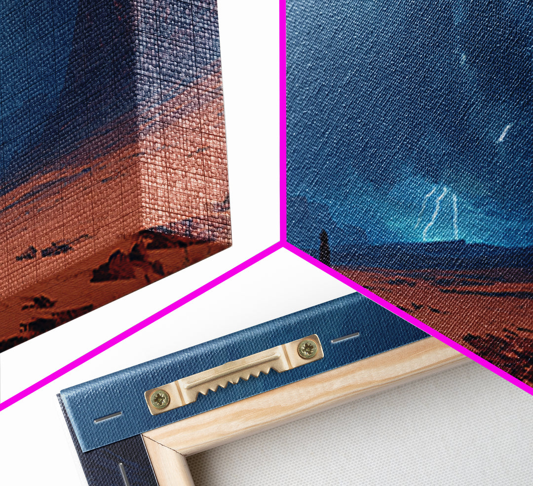 Moody Desert Landscape Lightning Storm Digital Painting Dramatic Wall Art Framed Canvas Print Modern Home Decor