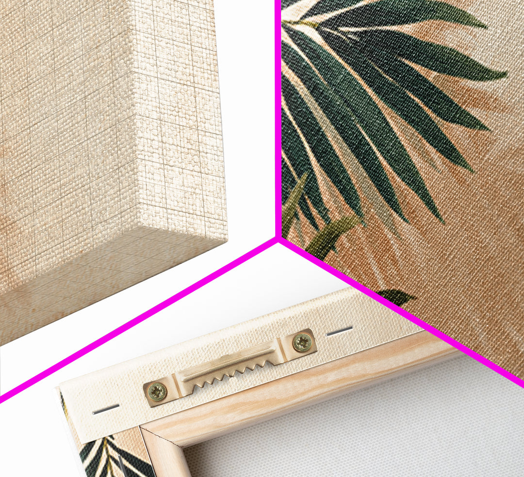 Tropical Palm Leaf Shadows Wall Art, Minimal Botanical Canvas Print, Coastal Boho Home Decor, Neutral Beige Living Room Art