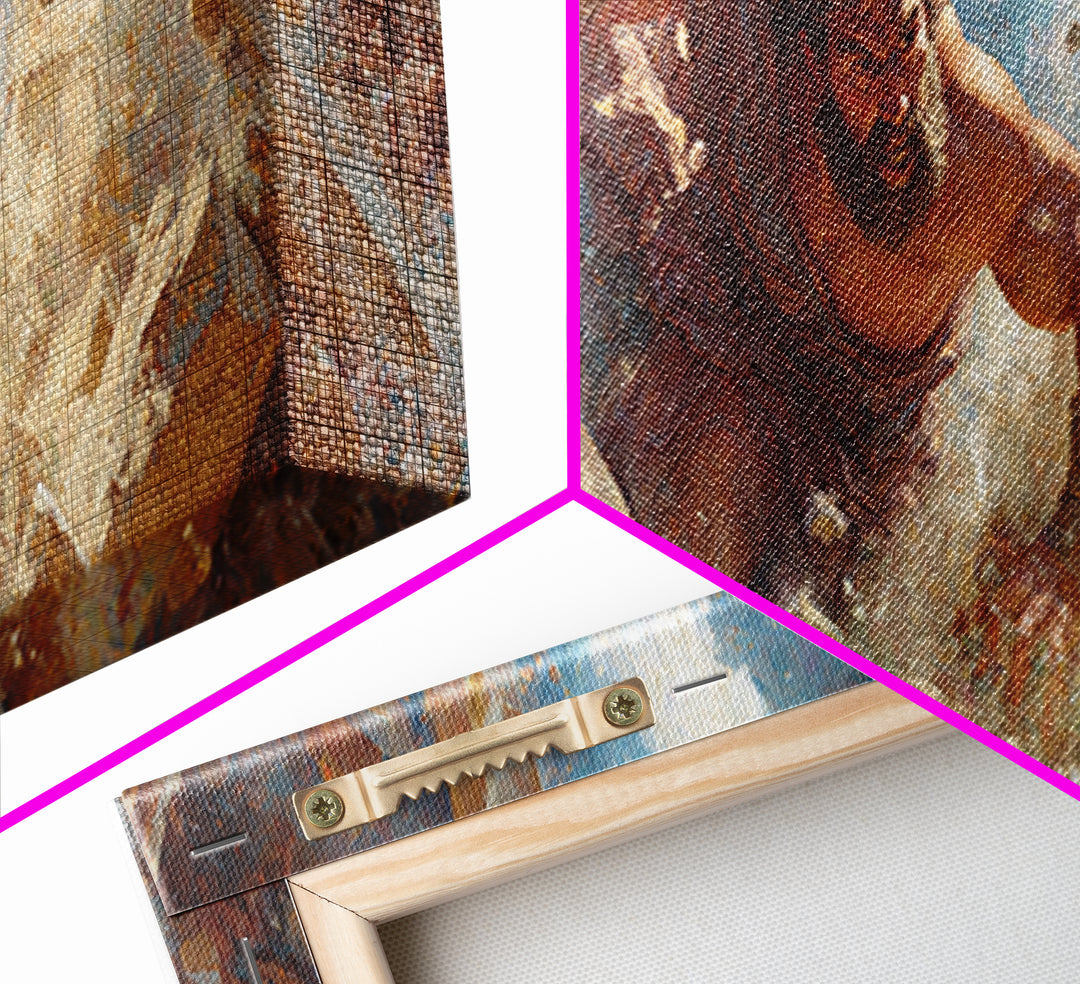 Strong Mythological Giant Breaking Rocks Epic Fantasy Painting Wall Art Canvas Print
