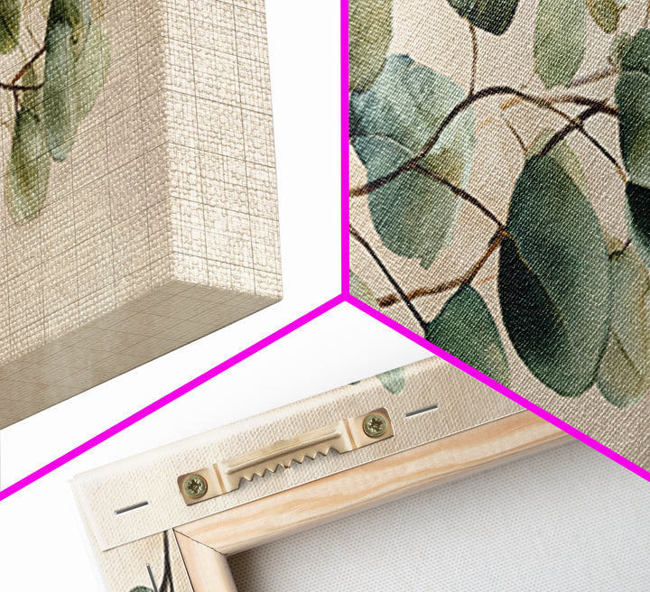 Eucalyptus Branch Botanical Wall Art, Sage Green Neutral Canvas Print, Japandi Living Room Decor, Above Bed Wall Decor, Large Wall Art