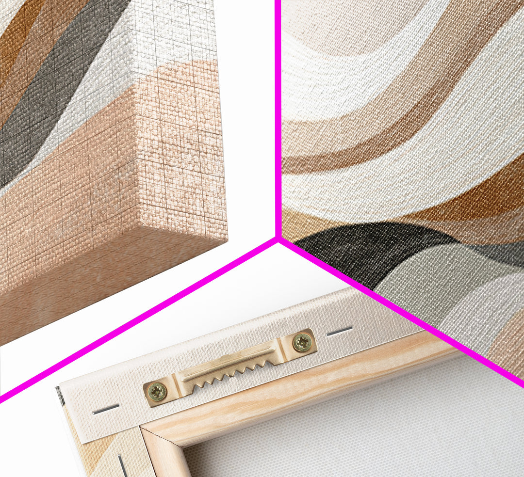 Layered Neutral Abstract Wall Art, Wavy Beige Canvas Print, Mid Century Modern Living Room Decor, Long Horizontal Art Print