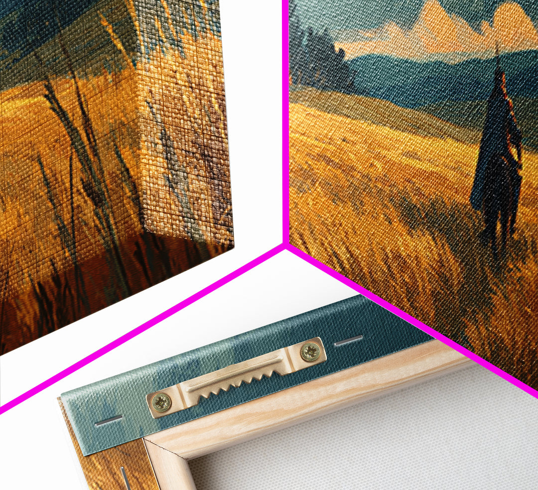 Solitary Knight Riding Through A Vast Golden Wheat Field At Sunset Landscape Canvas Print For Rustic Home Decor