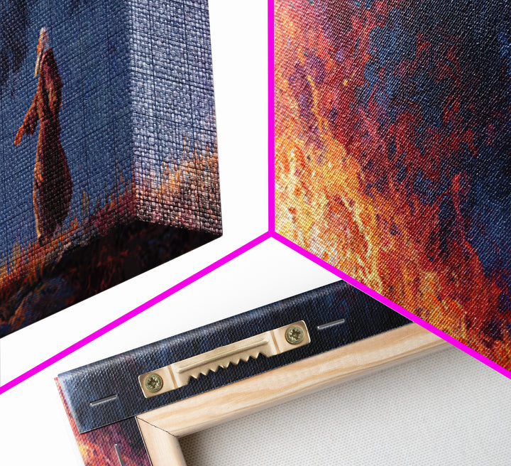 Biblical Scene Of Fiery Altar With Aged Man In Robe Religious Wall Art Framed Canvas Print For Home Decor