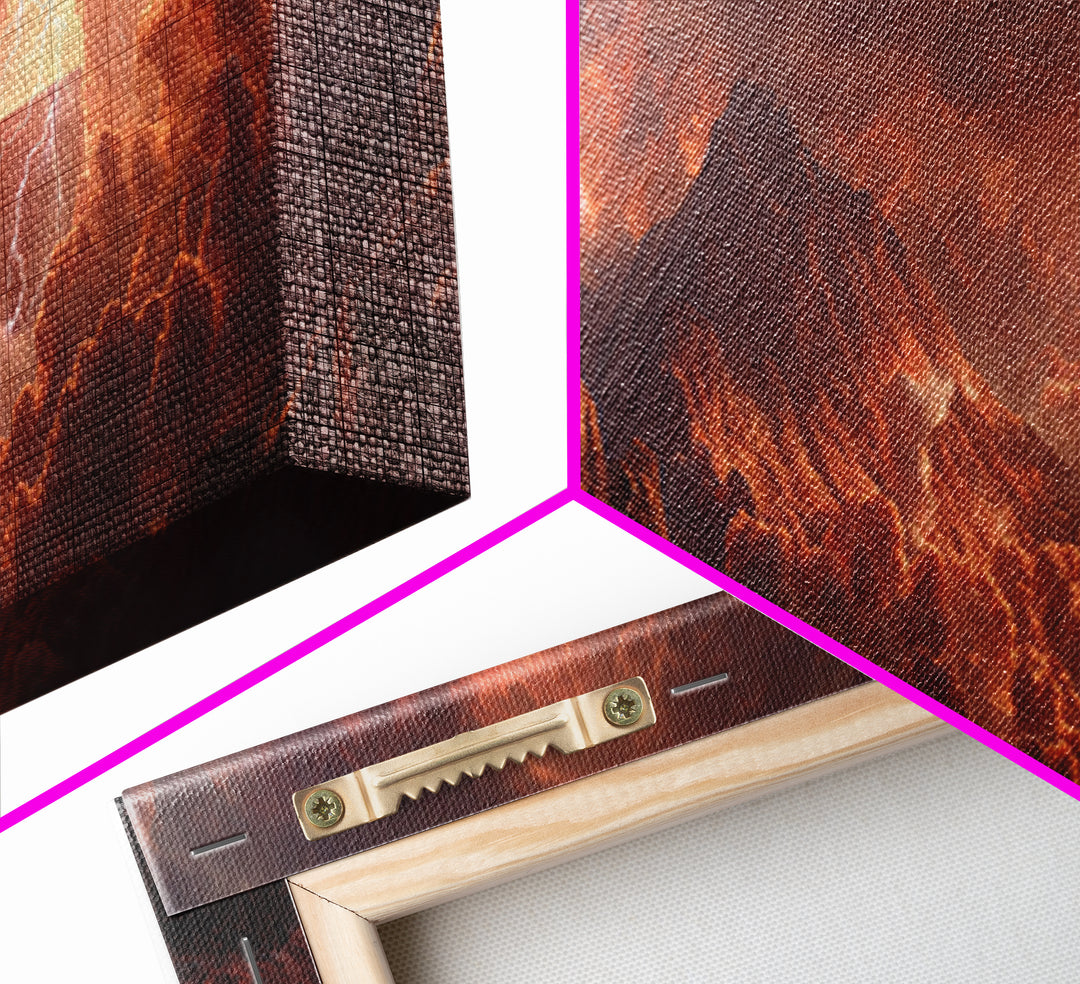 Fiery Storm Over Mountainous Landscape Landscape Wall Art Canvas Print For Powerful And Dramatic Home Decor