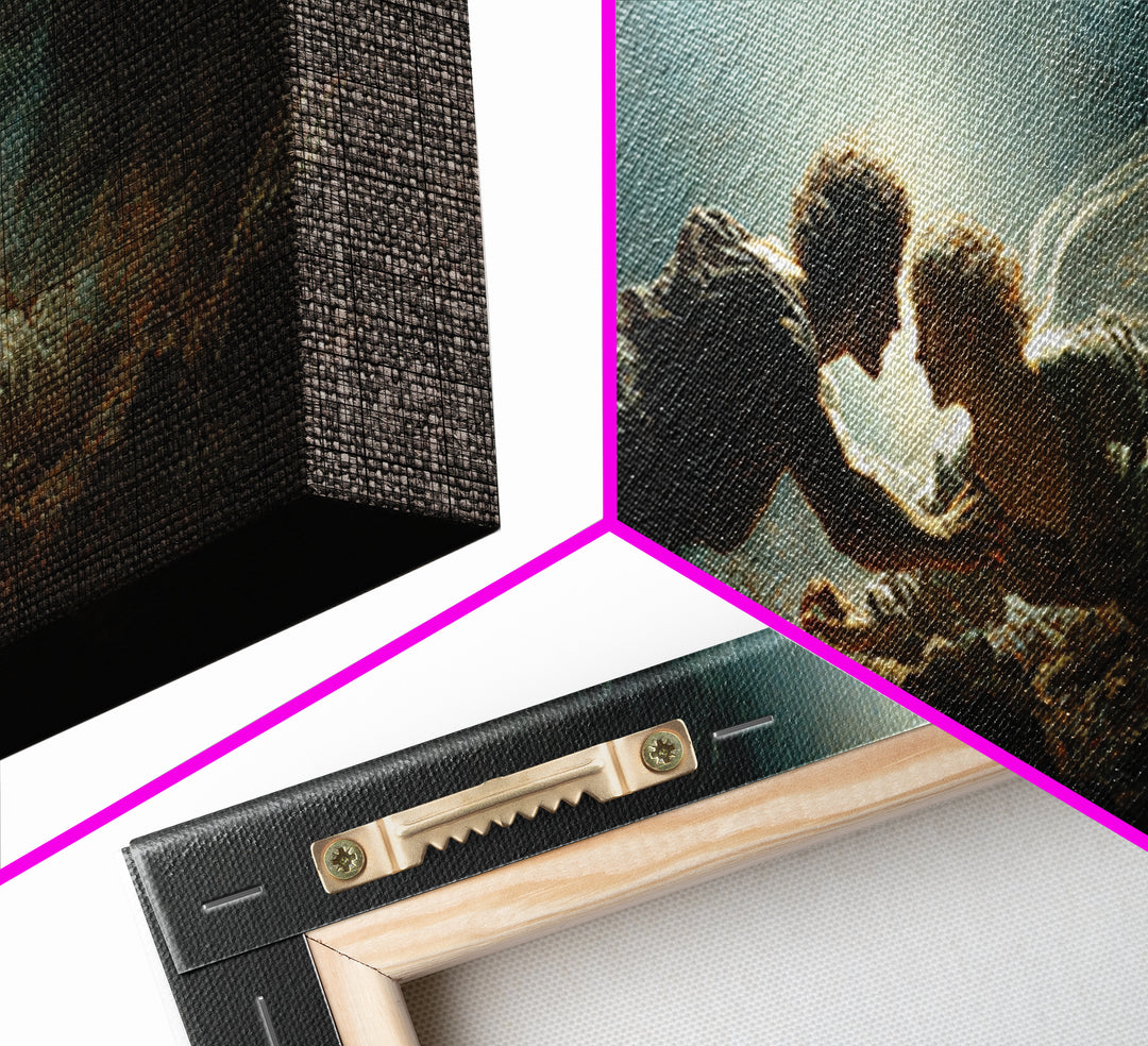 Romantic Mythical Lovers Surrounded By Dramatic Light Fine Art Painting Framed Canvas Print For Wall Decor