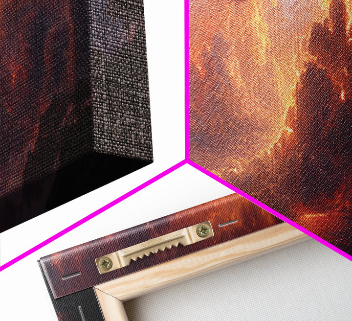 Epic Figure Facing Fiery Sunstorm Fantasy Landscape Wall Art Framed Canvas Print For Dramatic Home Decor And Contemporary Art Lovers