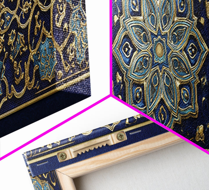 Intricate Middle Eastern Blue And Gold Patterned Islamic Art Decor Wall Art Canvas Print