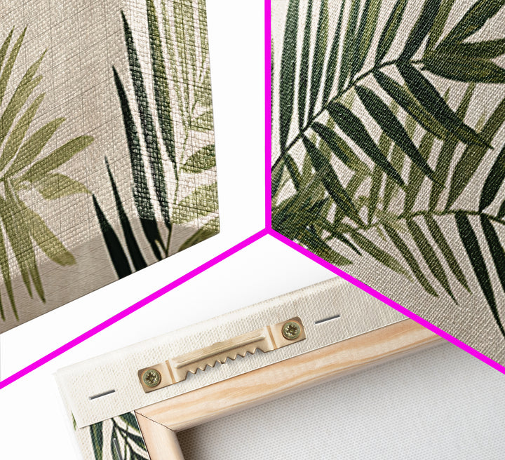Palm Leaf Botanical Wall Art, Green Tropical Canvas Print, Coastal Boho Home Decor, Modern Nature Above Bed Wall Decor Print