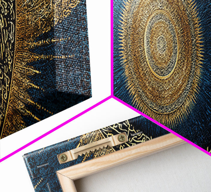 Intricate Golden Arabic Calligraphy Mandala On Deep Blue Background Canvas Print Modern Wall Art