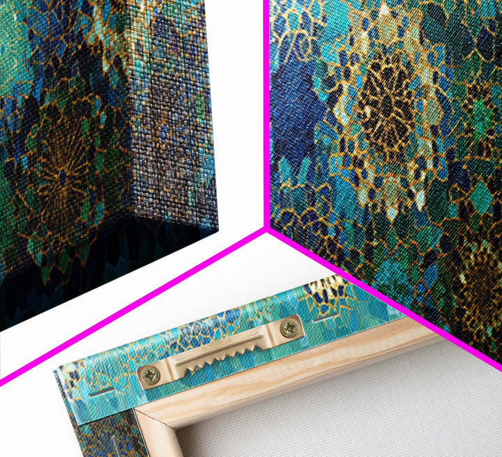 Intricate Green And Blue Moroccan Mosaic Pattern Abstract Wall Art Canvas Print For Exotic Home Decor Gift